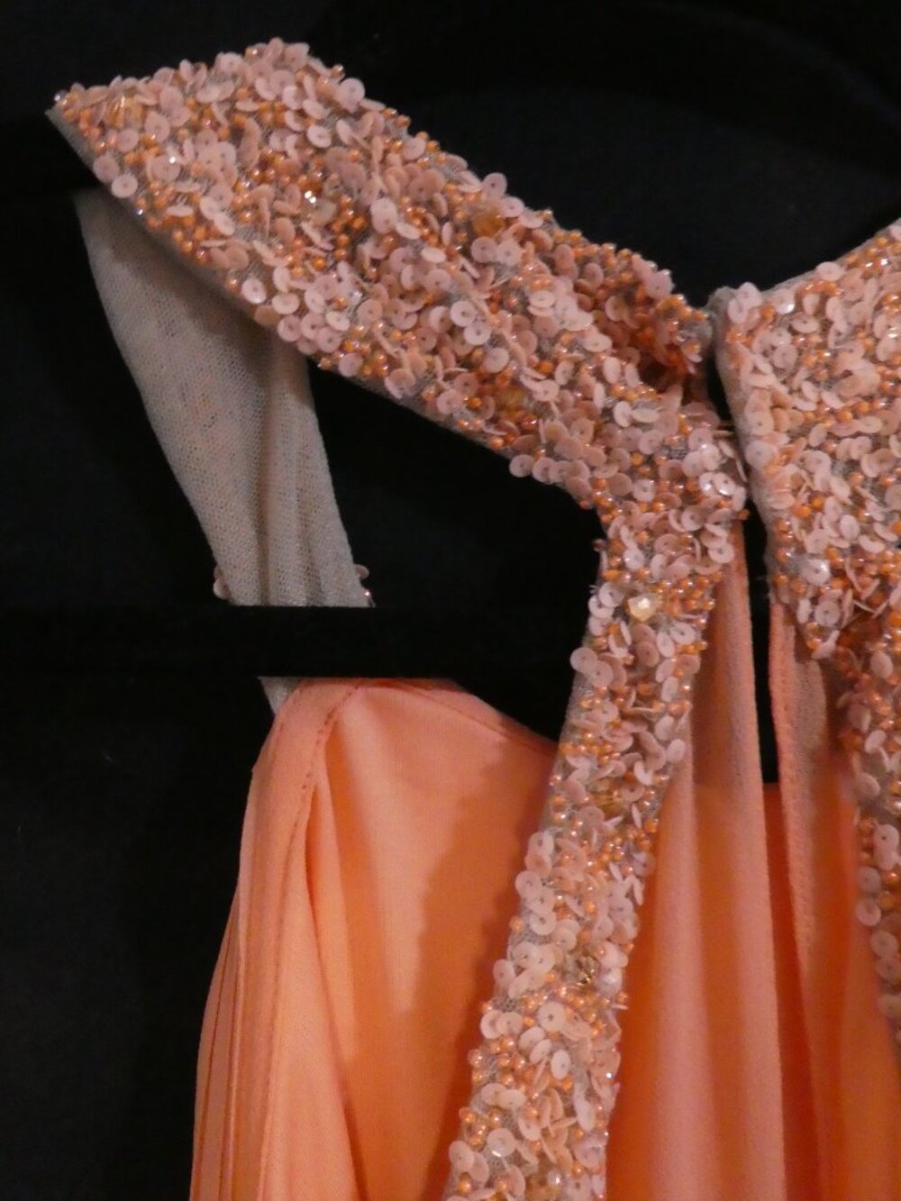 MANGO Suit Collection Beaded Halter Chiffon Maxi Dress Peach Orange - Size 9 - Picture 11 of 16